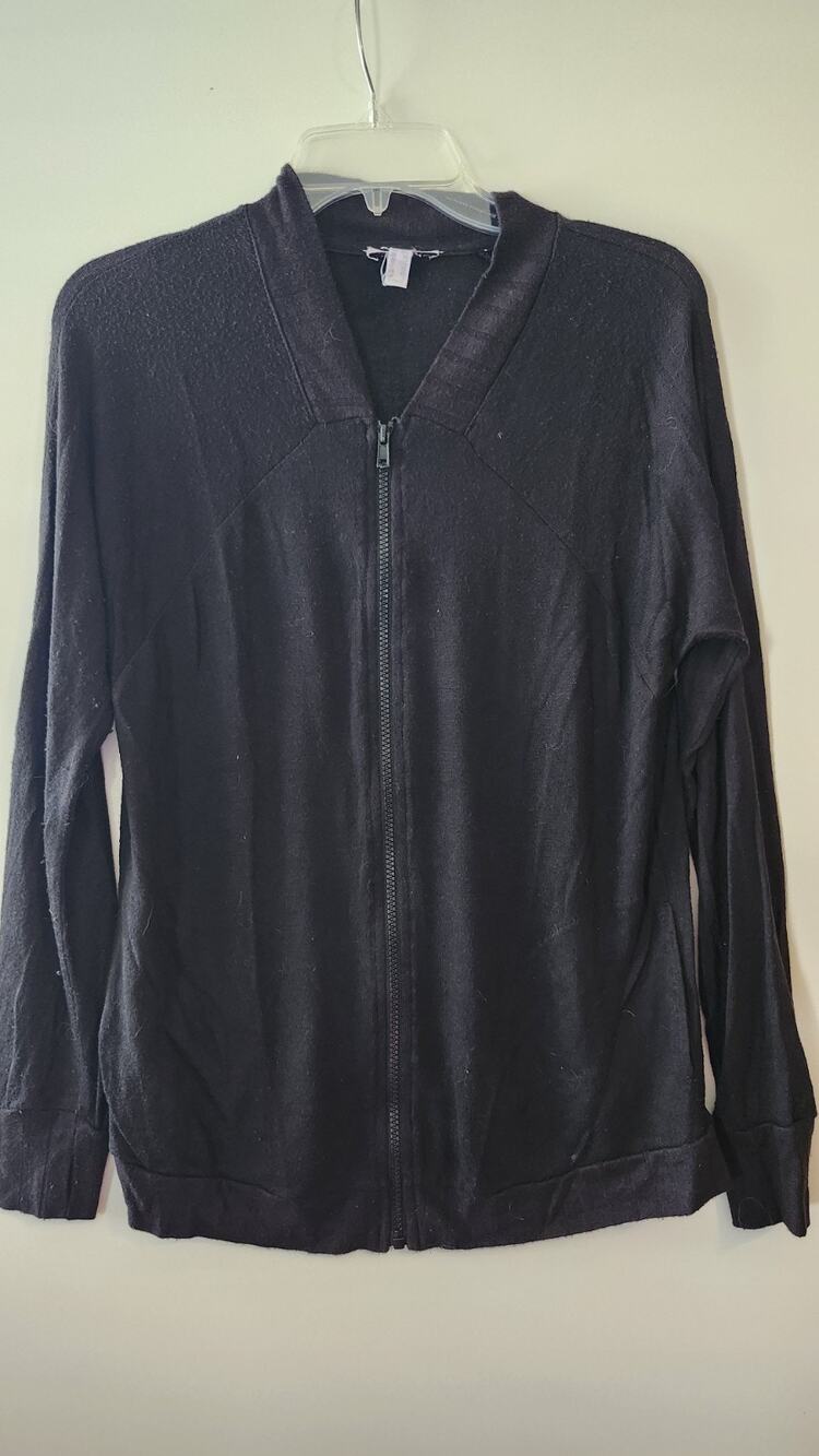 AnyBody Loungear Women's US XXS Zip-Up Jacket V-Neck Cardigan Black #418